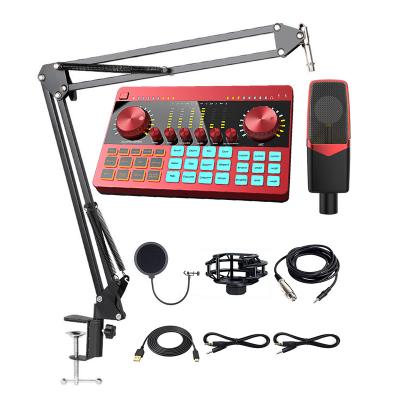 China 22 Kinds of Streming Live Broadcasting Studio Recording Audio Mixer Professional Sound Card + 3 Custom Effects with Xlr Microphone for sale