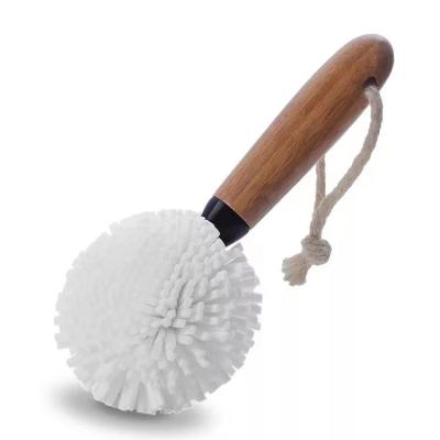 China Eco-Friendly Washing Brush Household Kitchen Bamboo Handle Cup Bottle Round EVA Home Cleaning Brush for sale