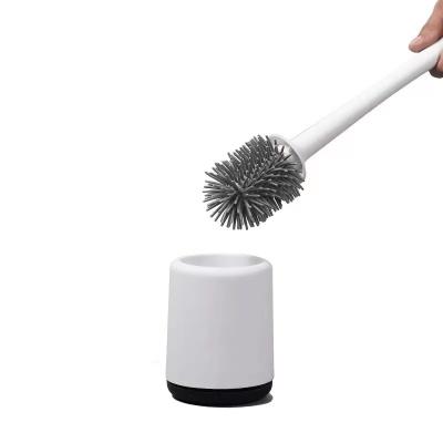 China Sustainable Household Cleaning Tools Plastic Soap Soft Head TPR Silicone Toilet Brush And Holder Dispensing Set for sale