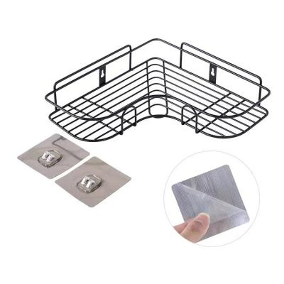 China Wall Mounted Viable No Drilling Tripod Shelves Adhesive Storage Rack Kitchen Bathroom Corner Bracket Shelf for sale