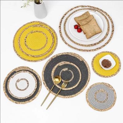 China Dining Table Sustainable Insulation Household Yarn Table Mats Coasters Nordic Straw Cotton Kitchen Western Place Mat for sale