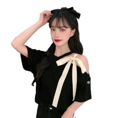 China Other Top Women 2022 Summer Style New Design Bandage Bow Design Shorts Korean Sneaky Loose Short Sleeve T-Shirt for sale