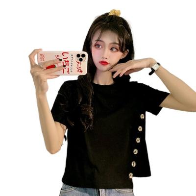 China 2022 summer other women's short-sleeved T-shirt Korean-style loose diet and the Central Institute of Statistics short irregular top for students for sale