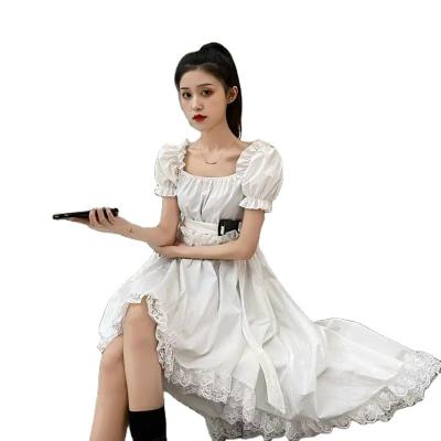 China 2022 New Summer Korean Style Puff Sleeve Washable Slim Dark White Women's Retro Dress Girl Dovetail Skirt for sale