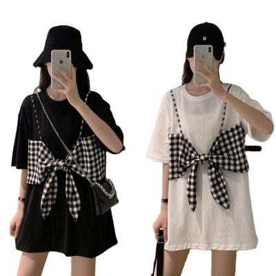 China 2022 Other New Design Summer Short Sleeve Women's Loose Fashionable C.S.I. Online Influencer Bow Two-Piece Top for sale