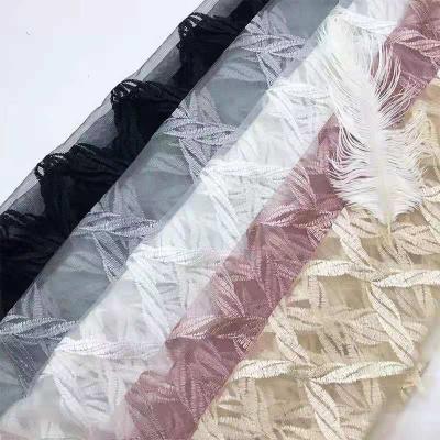 China Lace Embroidery Fabric Breathable Mesh Fabric Staggered Stripe Check Embroidery Fabric Women's Skirt Wedding Fabric for sale