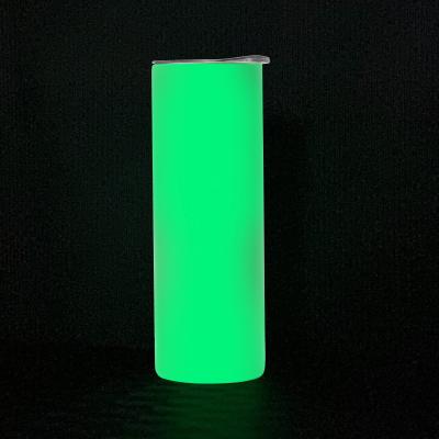 China New Viable Green 20 oz Sublimation Straight Glow Metal Double Wall Stainless Steel Glow In Dark Tumblers With Lid And Straw for sale