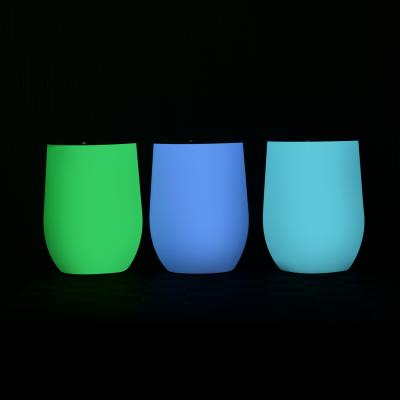 China Viable Bulk Paint Wall Stainless Steel Luminous12Oz Luminous Green White Double Glow In The Dark Egg Shaped Wine Tumbler for sale