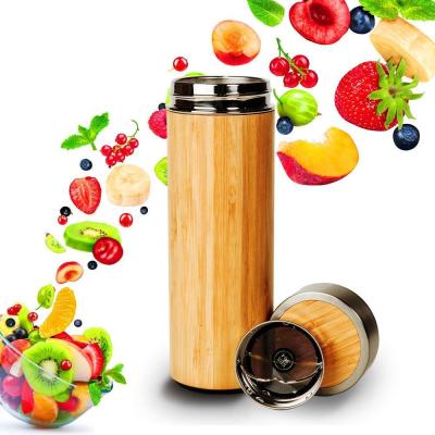 China PORTABLE 500ml Double Walled Vacuum Insulated Stainless Steel Bamboo Flask Bottle With Tea Strainer for sale