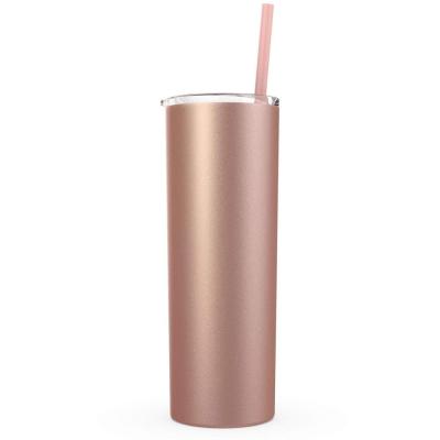 China Sustainable Personalized Rose Gold Double Wall 20Oz Stainless Steel Vacuum Insulated Lean Tumbler Slim Cup With Straw for sale