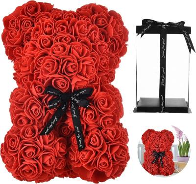 China Luxury wholesale 25cm rose teddy bear 35cm rose bear artificial flower bear of roses best valentines day gift for girlfriend for sale