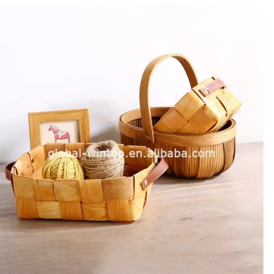 China Large Wooden Chips Kitchen Bread Home Food Storage Rectangular Wicker Basket Viable Store Wicker Basket for sale