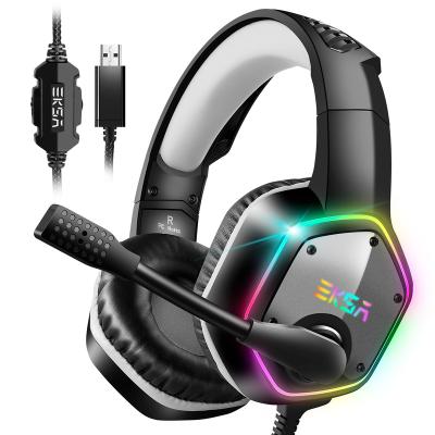 China Earphone EKSA Wired Gaming Headset E1000 7.1 Edging - Noise Headphone Gamer PC With Noise Canceling MIC RGB Light Gaming Earphone For PS4 for sale