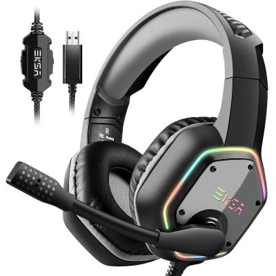 China Factory Comfortable Wearing Wholesaler EKSA USB RGB Wired Gaming Headset For PC Laptop Ear Hook Headphones With MIC for sale