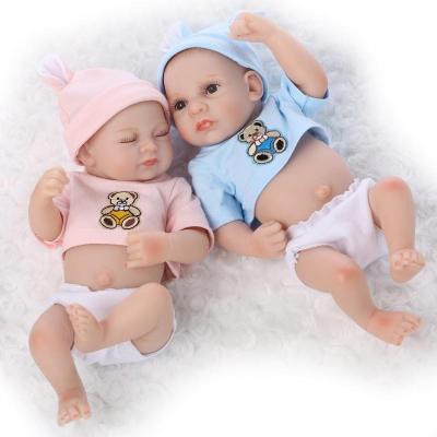 China 10 Inch Mini Baby Cartoon Toy - Doll Boy And Girls Twins Set Reborn Baby Dolls Full Silicone Soft Doll for sale