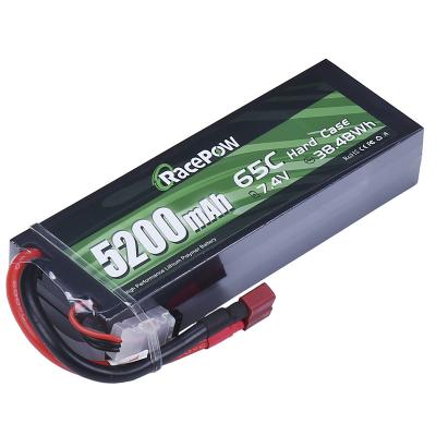 China Safety RacePow lipo rc battery pack 7.4V 5200mah 65C 2S rechargeable battery with hard case for RC cars for sale