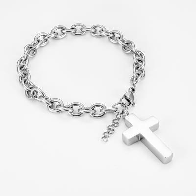 China Laser Or Engrave Words Are Available Stainless Steel Cross Charm Adjustable Memorial Ashes Urn Cremation Bracelet Jewelry for sale