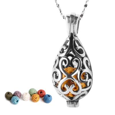 China High Shiny Polished Stainless Steel Lava Stone Teardrop Locket Pendants Aromatherapy Oil Diffuser Necklace for sale