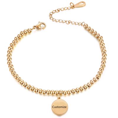 China skin-friendly & eco-friendly stainless steel adjustable custom bracelet Logo Coin Charm Gold Bead for sale