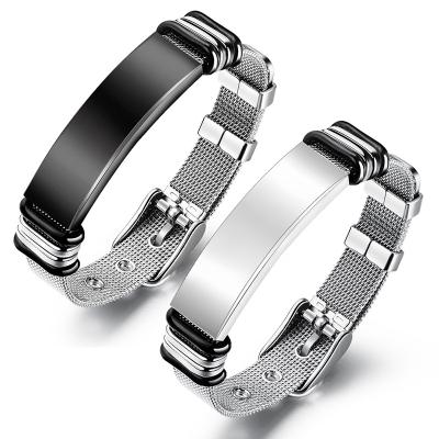 China Stainless Steel Sweat-Resistant Tarnish Non Logo Men Bracelet Jewelry Custom Engraved Silver for sale