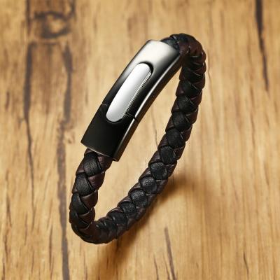 China Hot Selling Mens Skin-Friendly Stainless Steel Leather Bracelet for sale