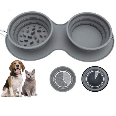 China New Eco Non-automatic Portable Silicone Anti Double Choking Slow Food Collapsible Collapsible Dog Bowl for sale