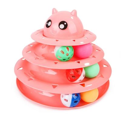 China Wholesale High Quality Viable Cat Toy Cat Tower Interactive Plastic Three-tiered Cat Tower With Turntable Ball Cat Toy for sale