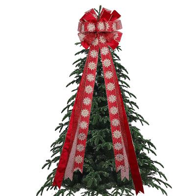 China High tenacity western style 44 inch burlap and velvet tails as running bow for Christmas tree top decoration for sale