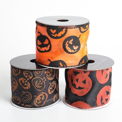 China Hot Selling Recyled Customized Halloween Decorative Ribbons Gift Roll Party Wrapping Ribbon With Flex Edge for sale