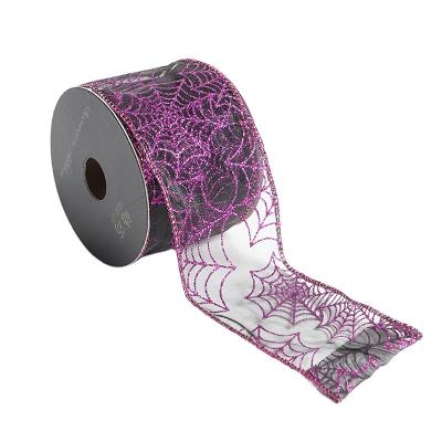 China Decorative Halloween Gift Wrapping Ribbon Recyled Halloween Festival Roll With Cable Edge for sale