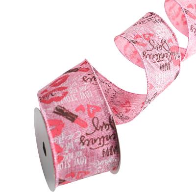 China New Custom High Tenacity Heart Print Valentine's Day Red Pink Ribbon With Cable Edge For Gift Package for sale