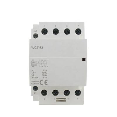 China High Quality 220V 24V DIN Rail Household AC Coil Contactors 4Pole 63A WCT-63 4NO Modular Contactor WCT 63 for sale