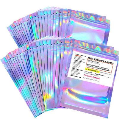 China Smell Proof Empty Cosmetic Holographic Seal Eyelash Plastic Ziplock Packaging Bags With Custom Printed for sale