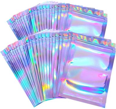 China Smell Proof Smell Proof Bags 4x6 Lead Mylar Resealable Bags Resealable Clear Ziplock Holographic Pouches Rainbow Color for sale