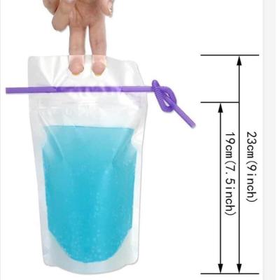 China Barrier Gravure Printing Plastic Clear Transparent Reusable And Disposable Stand Up Juice Drink Pouch Packaging Bag With Straw for sale