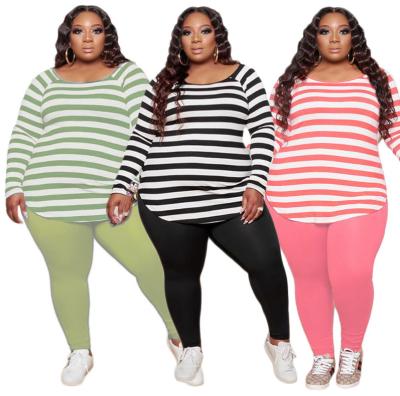 China Best Selling 2021 New Design Fashion Polyester&Autumn Casual Stripe QUICK DRY 2 Piece Workout Women Sets for sale