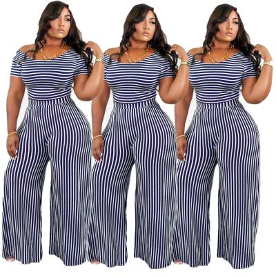 China Viable New Design Fashion Polyester Blue Stripe Overall Women Plus Size Overalls Playsuits Jumpsuits For Women for sale