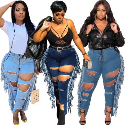 China Sustainable New Promotion Pants Fashion Polyester Custom Plus Size Trousers Womens Jeans Casual Ripped Pants for sale