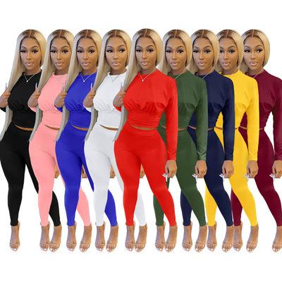 China Green 2 Pieces Premium Quality Fashion Fitness QUICK DRY Polyester Women Long Fall Sets Women Sets Custom Outfits for sale