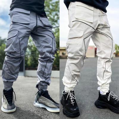 China Anti-wrinkle factory supply pants fashion polyester daily cotton cargo pants reflective men's cargo pants men for sale