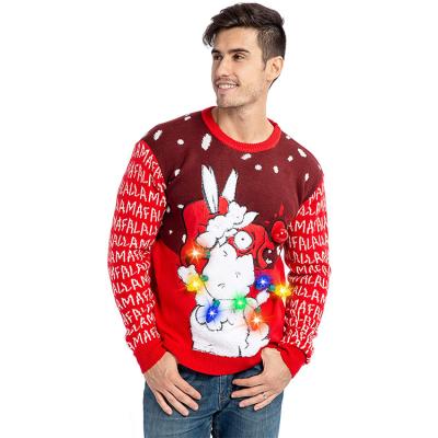 China Hot Selling Anti-Wrinkle Adult Custom Jacquard Sweater Red Ugly Christmas Led Sweater With Light for sale