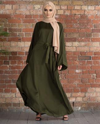 China Comfortable Casual Muslim Kaftan Dress Large Size Islamic Feel Bandage Clothing Islamic With Belt Abaya In Arabic for sale