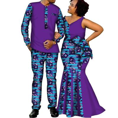 China New Comfortable Afrikanische Kleidung Fashion Print Soft Dashiki Type 2 Piece Shirt Dress Set For Couples for sale