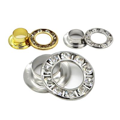 China Hot Selling Nickel Free Thicken Diamond Decorate Eyelets Rhinestones Copper Grommets With Gaskets for sale