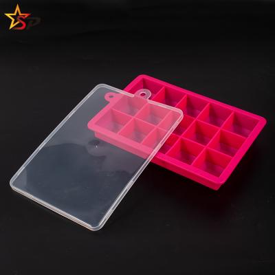 China Viable New Products Approved Custom Food Silicone Mold 15 Cavity Large Ice Cube Tray Silicone Ice Cube Tray With Lid for sale