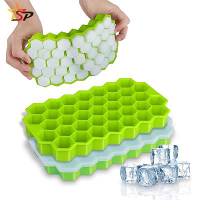 China Sustainable New Products 37 Hole Silicone Honeycomb Ice Cube Molds Tray Ball Tray Ice Cube Tray With Lid And Bin for sale