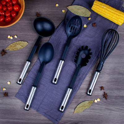 China Sustainable Professional Quality Stainless Steel Kitchen Utensil Set With 4 Black Cookware for sale