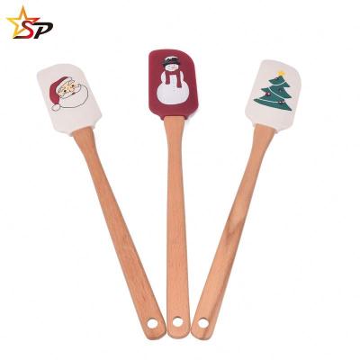 China Sustainable Heat Resistant Food Grade 3 Pieces Silicone Spatula Kitchen Set With Silicone + Beech Handle for sale