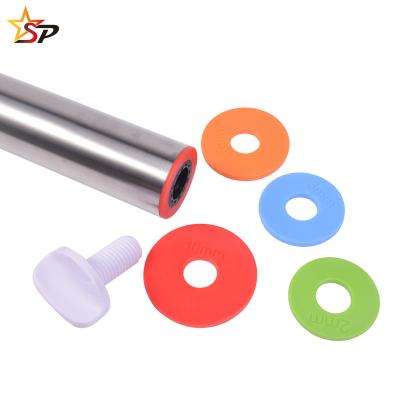 China Factory Kitchen Instrument Stainless Steel Custom Roll Pin Baking Adjustable Rolling Pin Viable 4 Thickness Removable Rings for sale