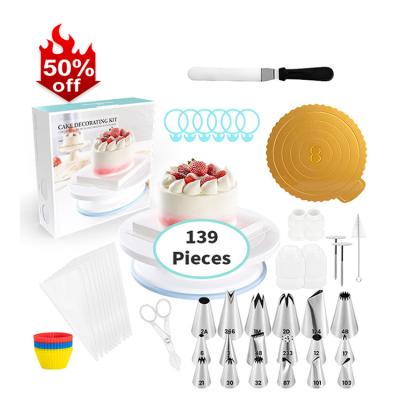 China 139 PCS Viable Cake Decorating Baking Pastry Tools Kit Rack Turntable Cake Supplies Tool Kit Baking Accessories for sale